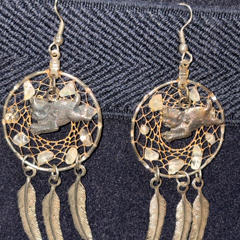 Vintage Dreamcatcher Cat Earrings
